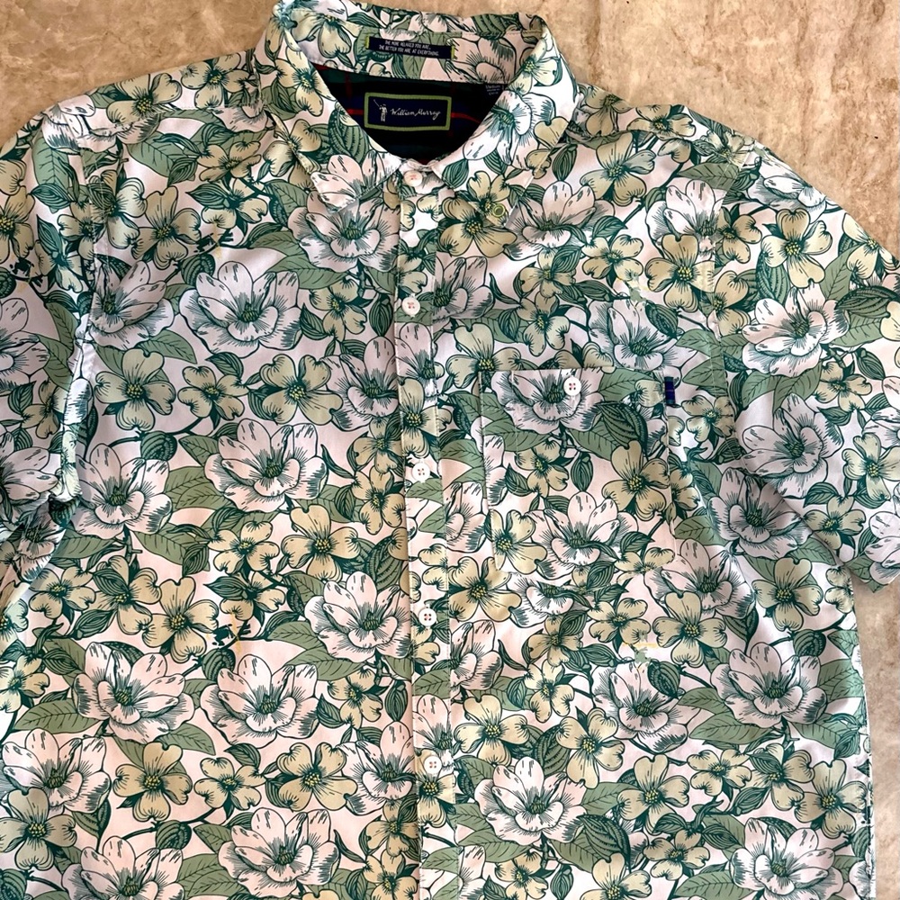 William Murray medium camp shirt green floral.